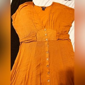 FALL DRESS Mustard color Button Down Maxi dolman sleeves women’s size XL